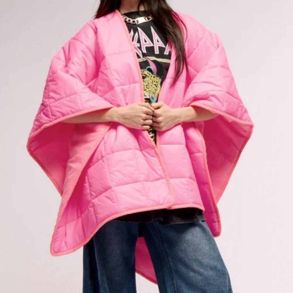 SOLD O/S pink puffer poncho